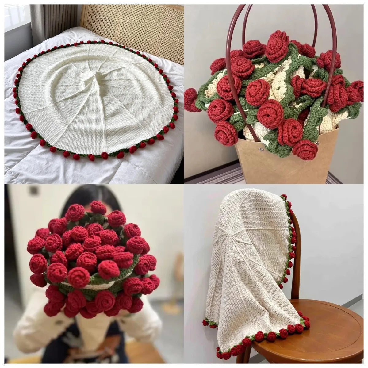 Rose Flower Blanket Crochet Gift