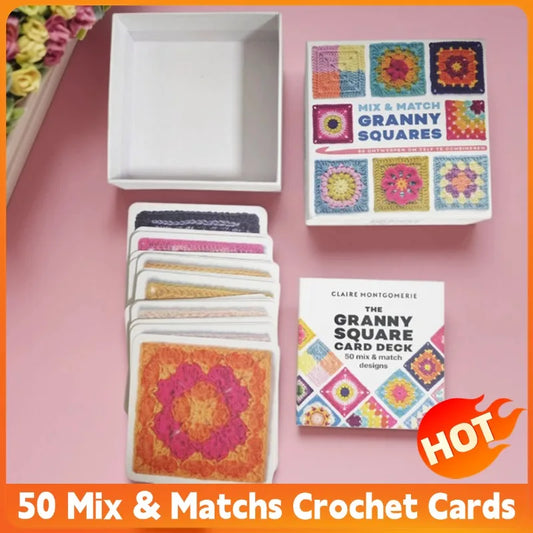 50pcs/box Mix Matchs Designs Crochet Cards DIY Knitting Kit Square Crochet Cards Decks for Granny Grandma Knitted Pattern Set
